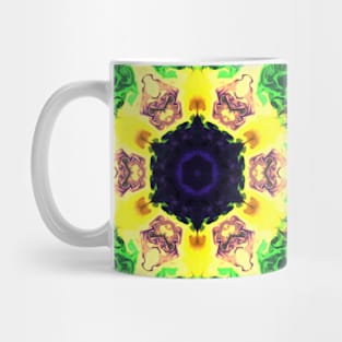 Psychedelic Kaleidoscope Flower Green Purple and Orange Mug